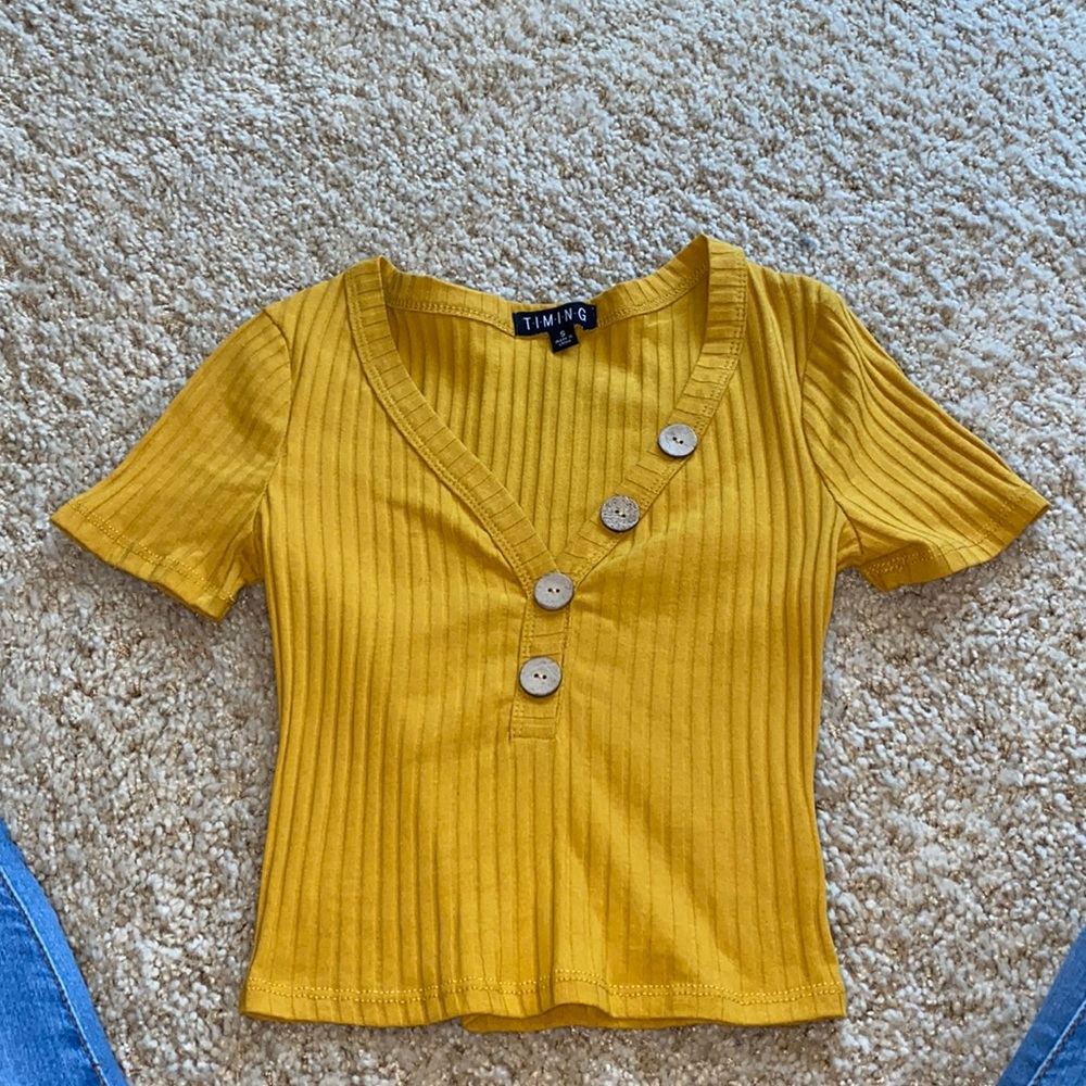 Yellow crop top with fake buttons